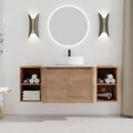 54 Inch Wall-Mounted Bathroom Vanity with Sink Combo Modern Floating Bathroom Vanitites with Round Ceramic Vessel Sink 54' Bathroom Sink Cabinet with Marble Counter Top & 2 Side Storage Shelves