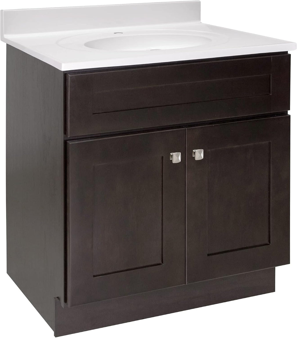 Design House Brookings 30 Inch Bathroom Vanity, Solid Wood, Ready to Assemble, Brown, 586982