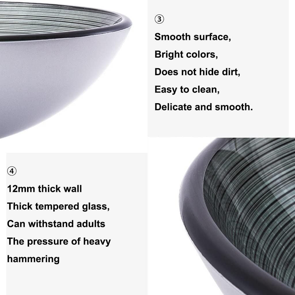 Modern Tempered Glass Vessel Bowl Sink Spiral Pattern Artistic Bathroom Vanity Sink Top Mount with Waterfall Faucet & Pop Up Drain (Color : Gray, Size : 42x42x14.5cm)