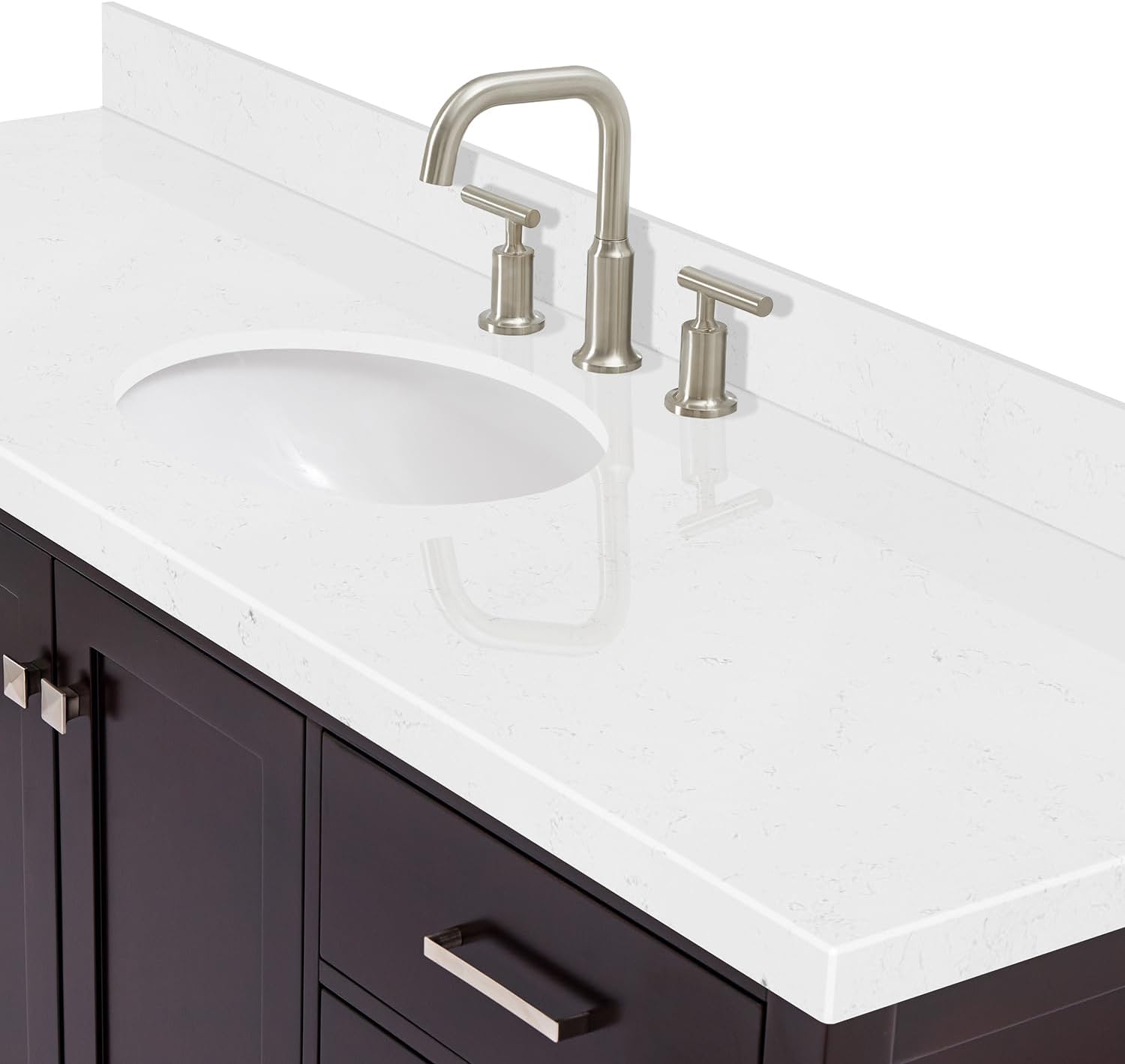 ARIEL Cambridge 66-inch Bathroom Vanity with Sink,Solid Wood, 1.5-inch Carrara White Quartz Countertop & Backsplash, Single Oval Porcelain Sink, 2 Soft Closing Doors, 9 Dovetail Drawers, Espresso