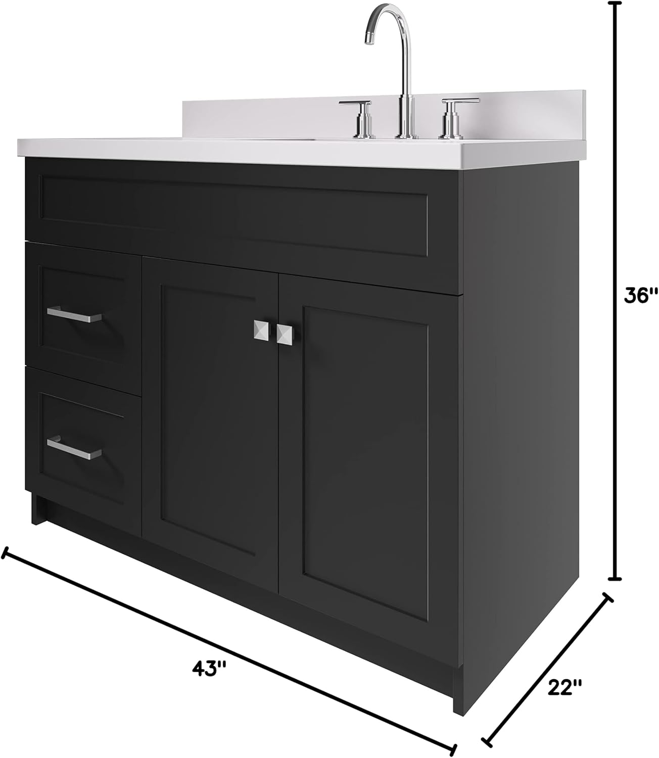 ARIEL 54' White Bathroom Vanity with Sink, 1.5' Thick Pure White Quartz Countertop, Undermount Rectangle Sink, 2 Soft Closing Doors & 4 Full Extension Dovetail Drawers, Satin Nickel