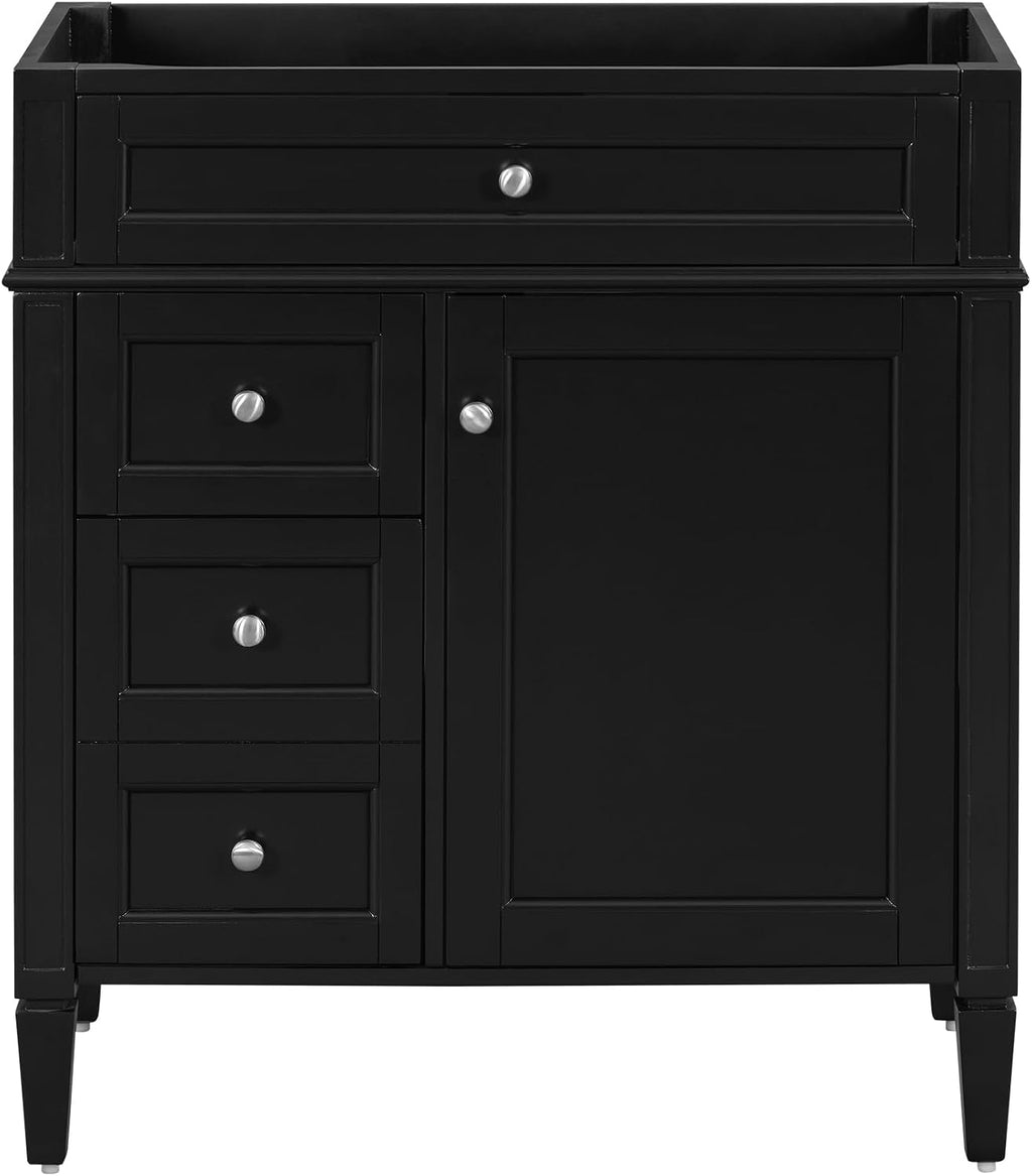 Favfurish 30' Bathroom Vanity Without Top Sink,Modern Freestanding Bath Storage Cabinet with 2 Soft-Close Drawers & Tip-Out Tray,Solid Wood Vanity Only w/Adjustable Shelf & Door Organizer,Black