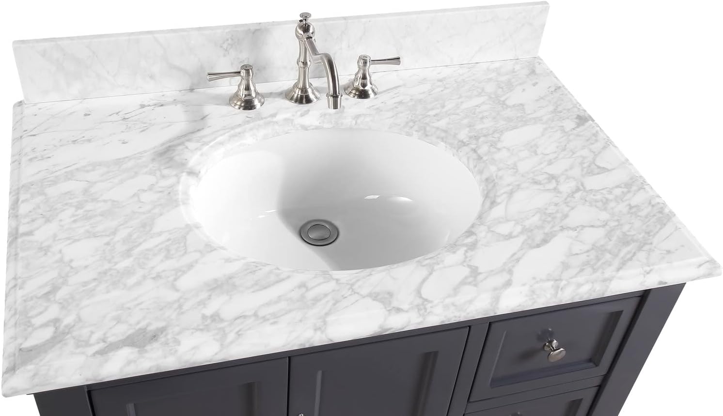 Kitchen Bath Collection Beverly 36-inch Bathroom Vanity (Marine Gray/Carrara): Includes Marine Gray Cabinet with Authentic Italian Carrara Marble Countertop and White Ceramic Sink