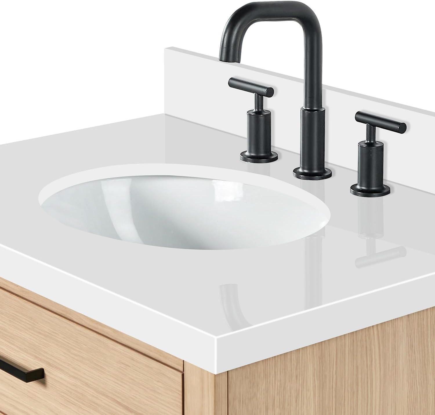 ARIEL Hepburn 30-inch Bathroom Vanity with Sink,Solid Wood, 1.5-inch Pure White Quartz Countertop & Backsplash, Single Oval Porcelain Sink, 2 Soft Closing Doors, 1 Dovetail Drawers, White Oak