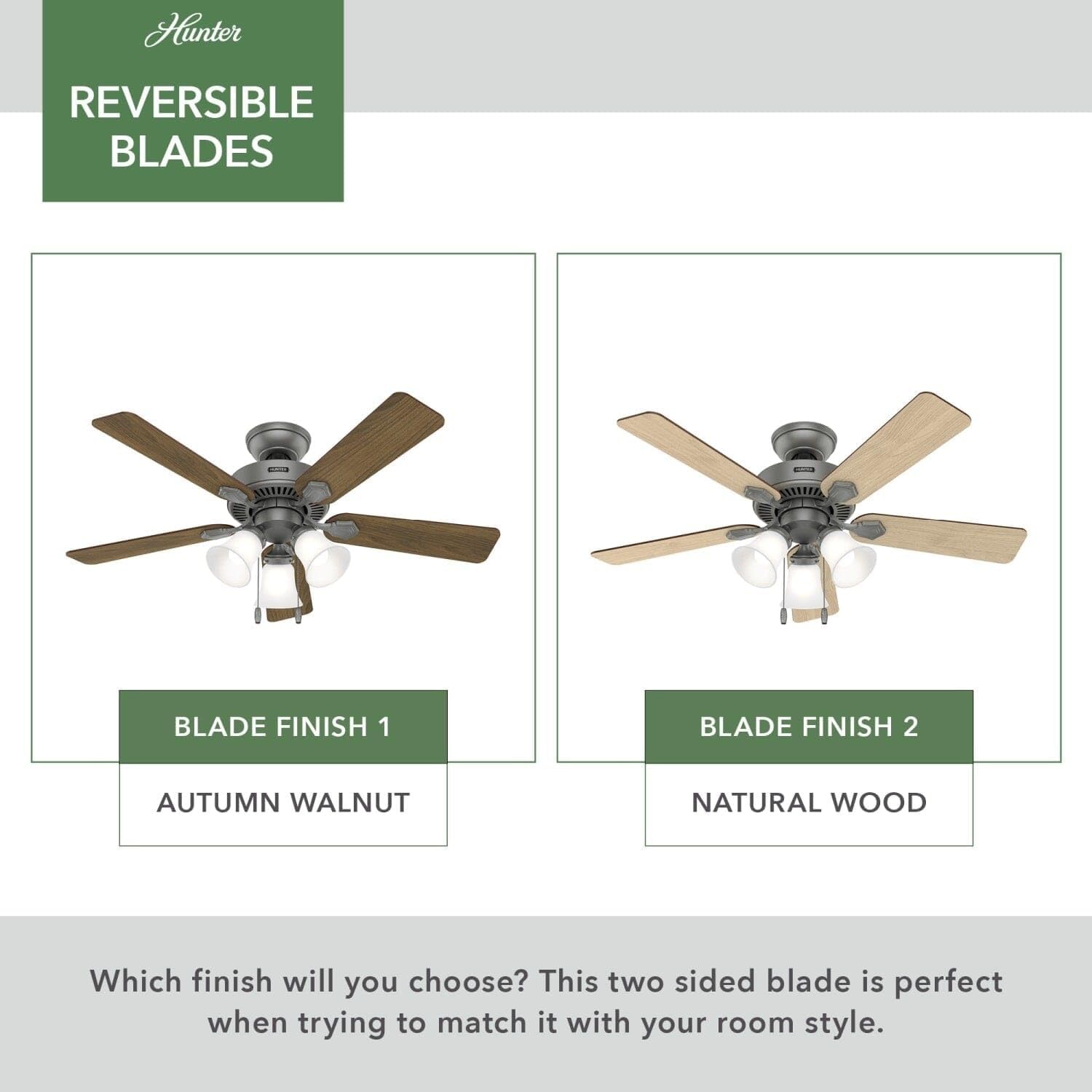 Hunter Fan 44 inch Matte Silver Indoor Ceiling Fan with Light and Pull Chain for Bedroom, Living Room, Office, Basement, Kitchen (Renewed), CC5C27C79