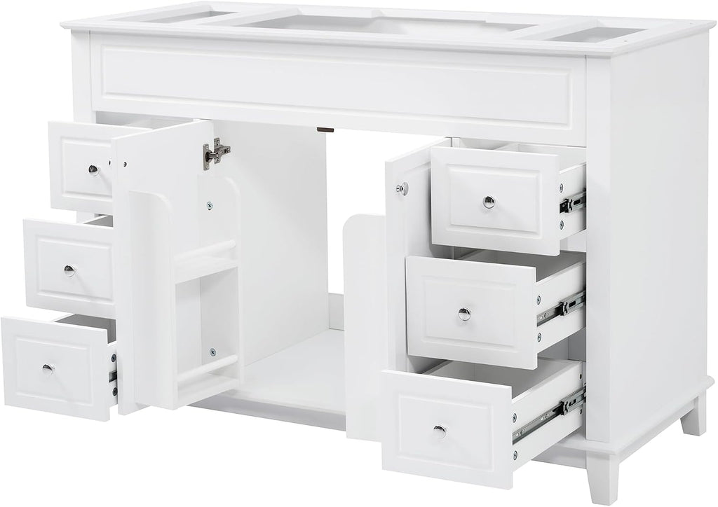 46' Bathroom Vanities Without Sink Top, Cabinet Base Only, Soft-Closing 6 Drawers and 2 Doors, Solid Wood Frame, White