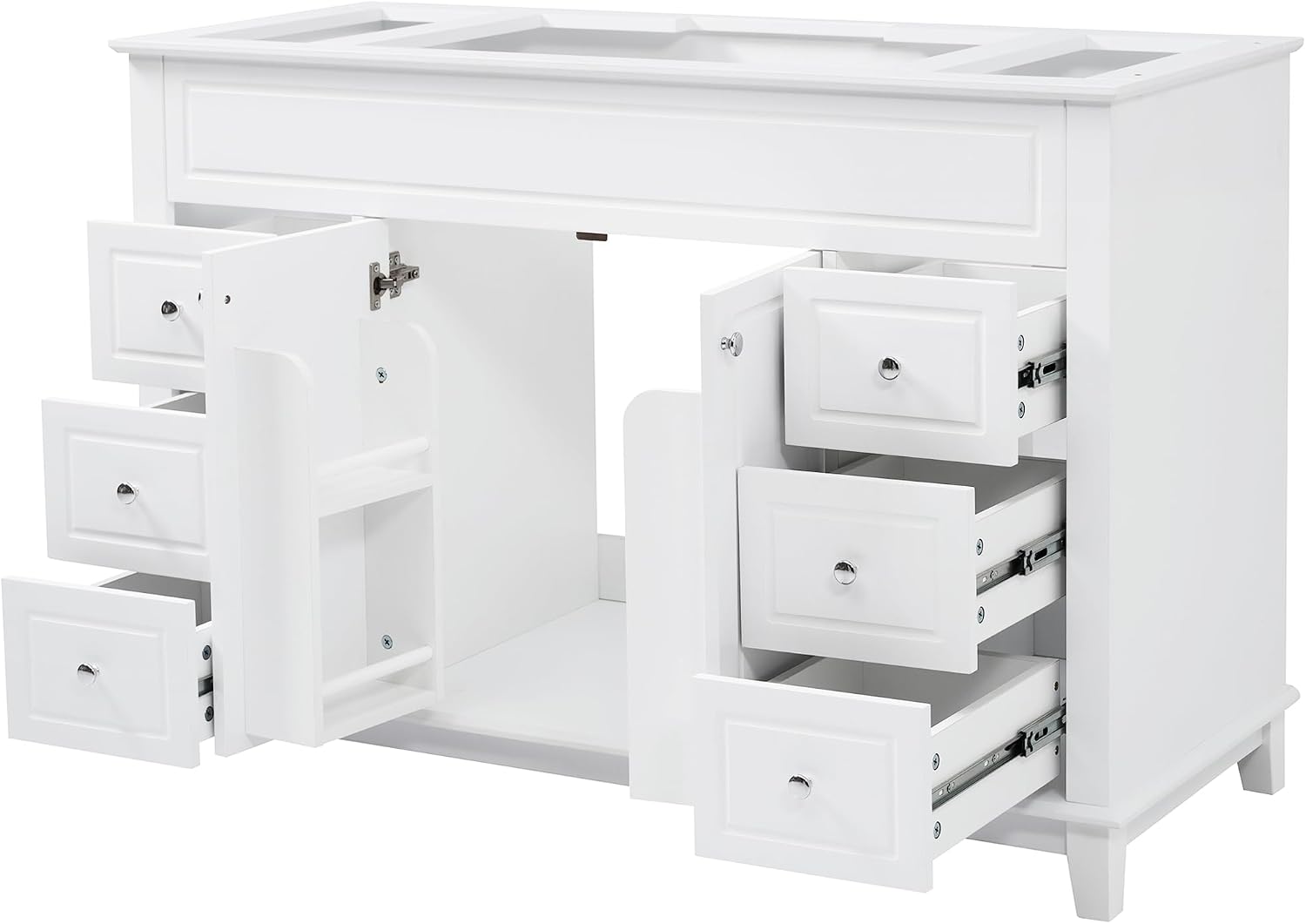 46' Bathroom Vanities Without Sink Top, Cabinet Base Only, Soft-Closing 6 Drawers and 2 Doors, Solid Wood Frame, White