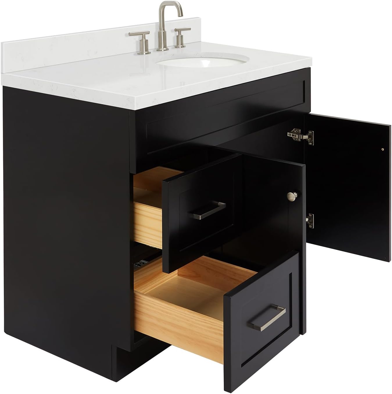 ARIEL Hamlet 42 in. Right Offset Oval Sink Bathroom Vanity with Carrara White Quartz Countertop 1.5 Edge in Black