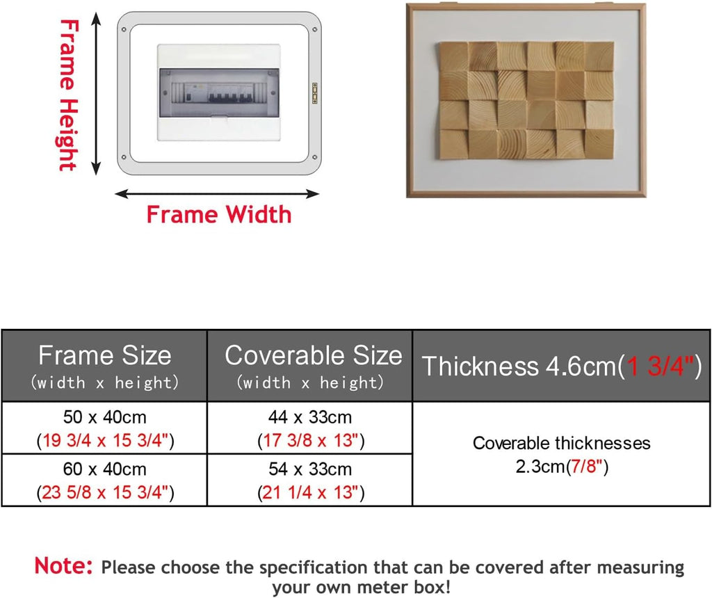 Electrical Panel Cover Decorative Fuse Box Covers Wooden Frame, Wood Block Art Electrical Panel Cover for Home, Flip Cover Distribution Cover with Expansion Screw(White,50 x 40CM-19 3/4 X 15 3/4')