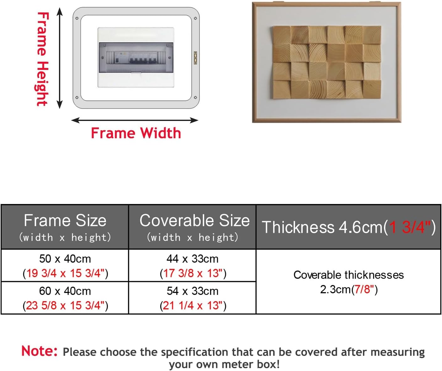Electrical Panel Cover Decorative Fuse Box Covers Wooden Frame, Wood Block Art Electrical Panel Cover for Home, Flip Cover Distribution Cover with Expansion Screw(White,50 x 40CM-19 3/4 X 15 3/4')