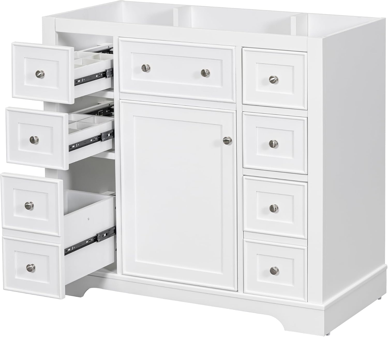 Flieks 36' Bathroom Vanity Without Sink, Cabinet Base Only, One Cabinet and Six Drawers, White