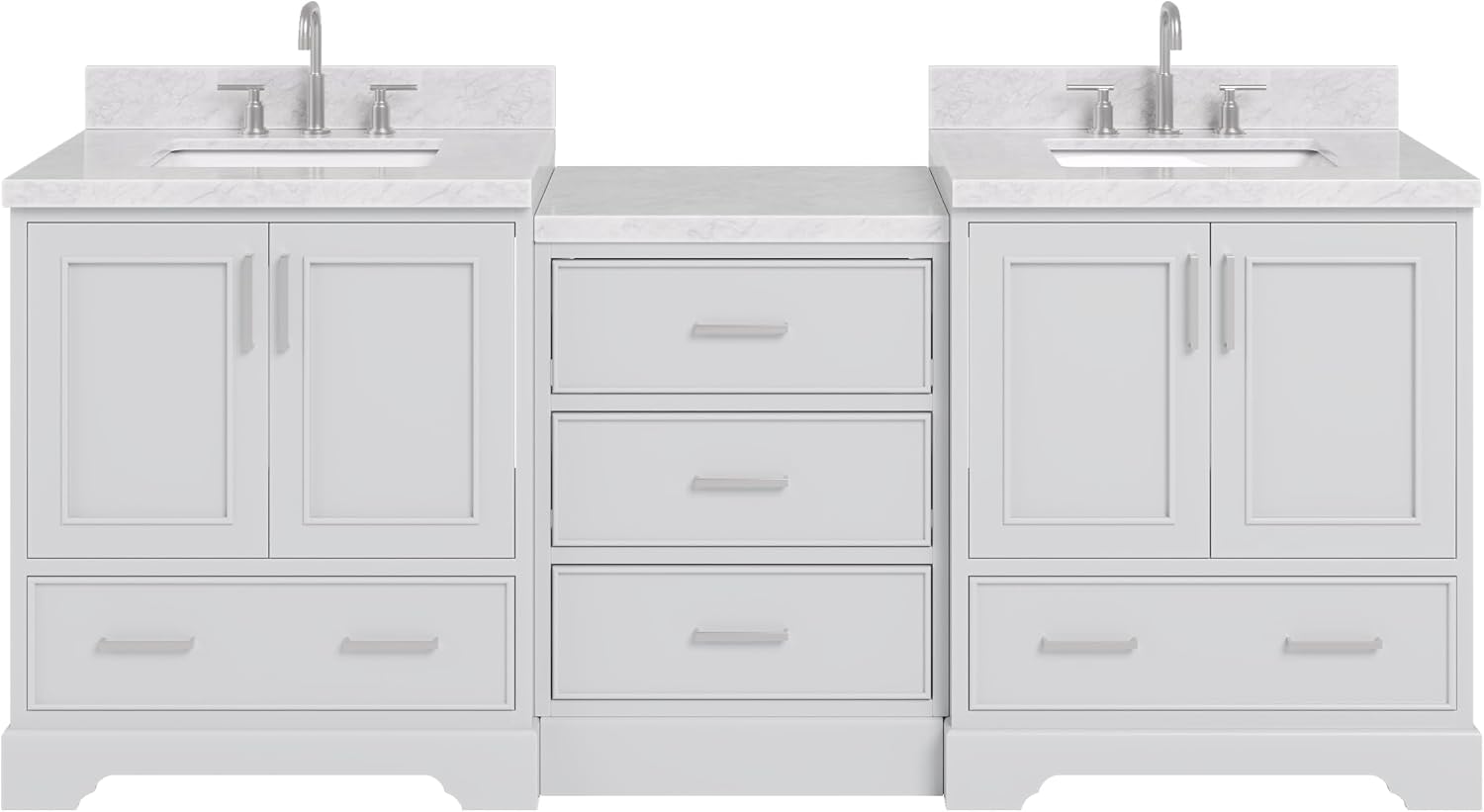 ARIEL Stafford 84-inch Bathroom Vanity with Sink,Solid Wood, 1.5in Italian Carrara Marble Countertop & Backsplash, Double Rectangular Porcelain Sink, 4 Soft Closing Doors, 5 Dovetail Drawers, Grey