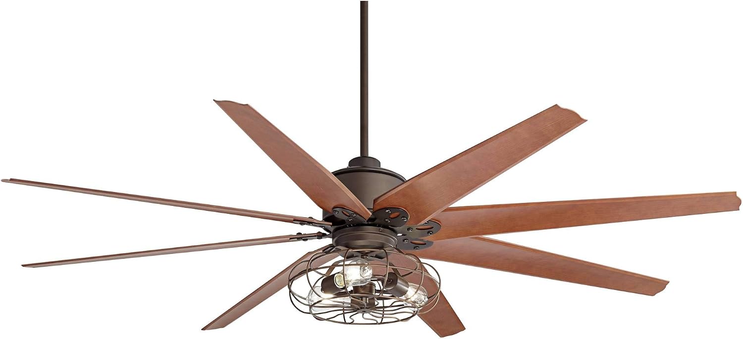Casa Vieja 72' Predator Vintage Large Indoor Ceiling Fan with LED Light Remote Control English Bronze Cherry Blades Cage for Living Room Kitchen Bedroom Kids Room Family Room Dining Room