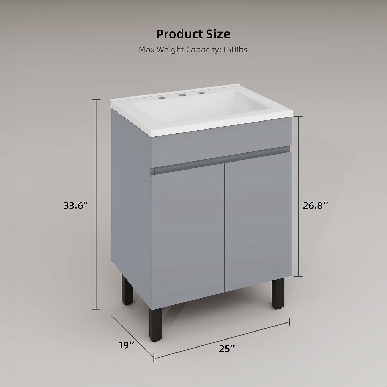 YITAHOME 24 Inch Bathroom Vanity with Sink, Bathroom Cabinet Vanity for Small Space, Freestanding Storage Bathroom Vanity with 2 Soft Closing Cabinets, Grey