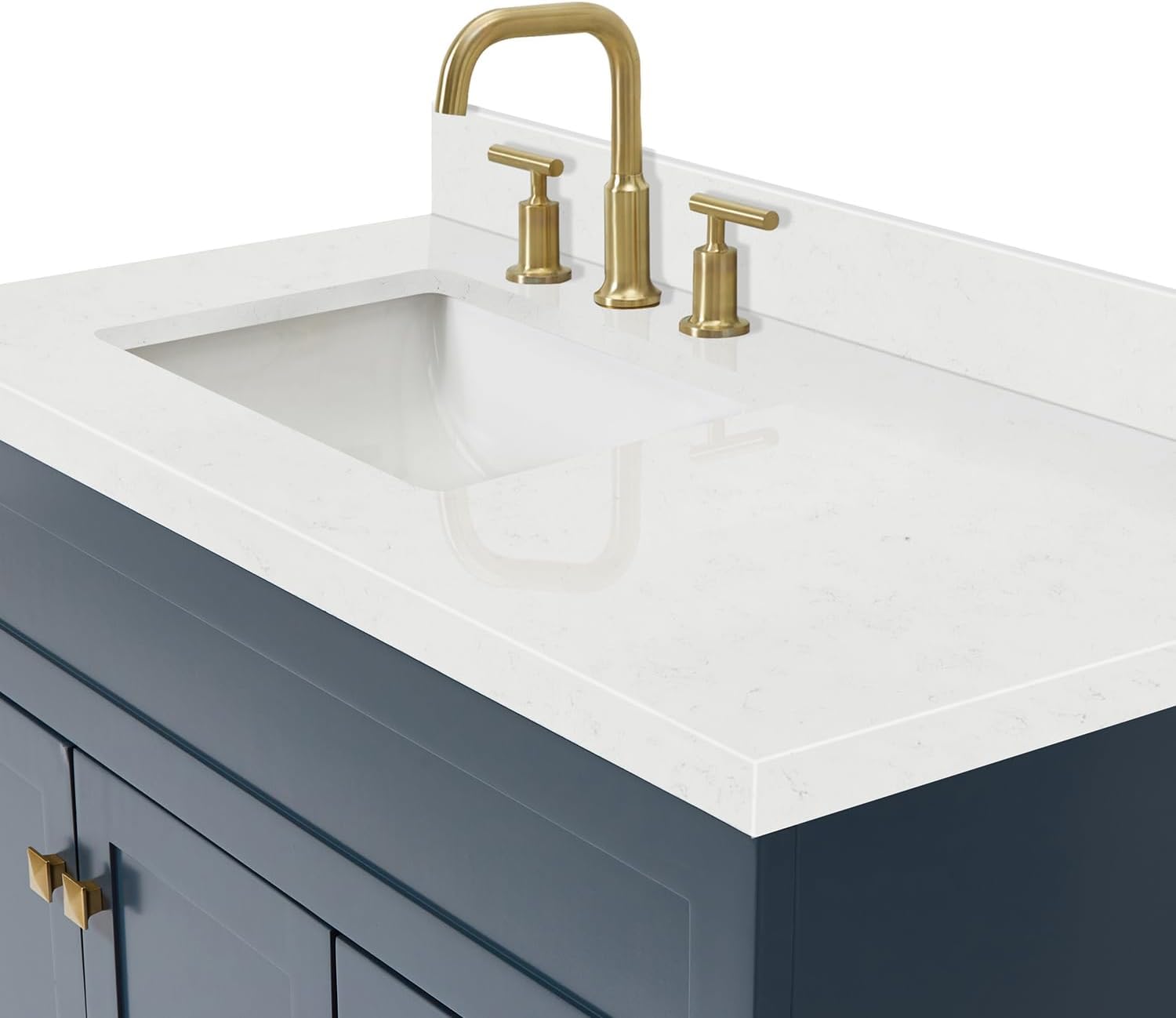 ARIEL Hamlet 42 in. Left Offset Rectangle Sink Bathroom Vanity with Carrara White Quartz Countertop 1.5 Edge in Midnight Blue