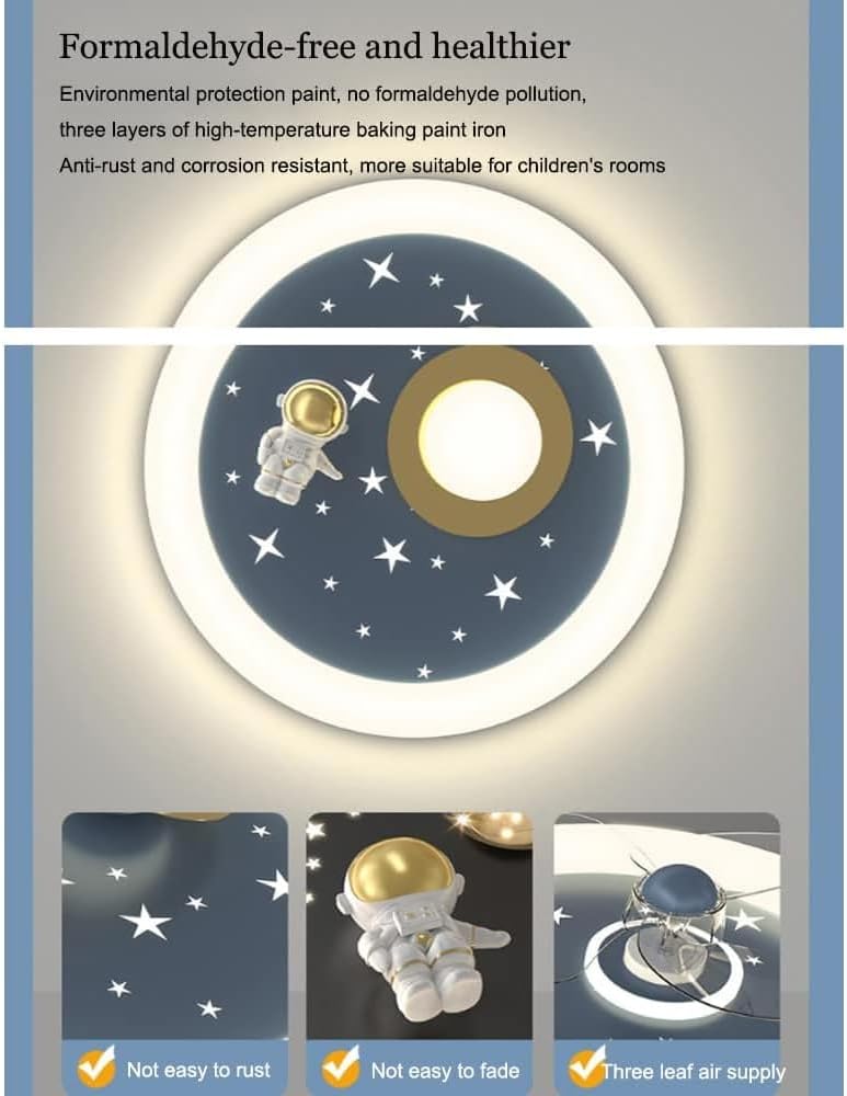 Cartoon Astronaut Kid's Room Ceiling Fans with Lights Children's Room Led Ceiling Lamp Creative Nursery Bedroom Ceiling Fan Lamp Dimmable for Boys Girls Room Ventilator Lamp 46W