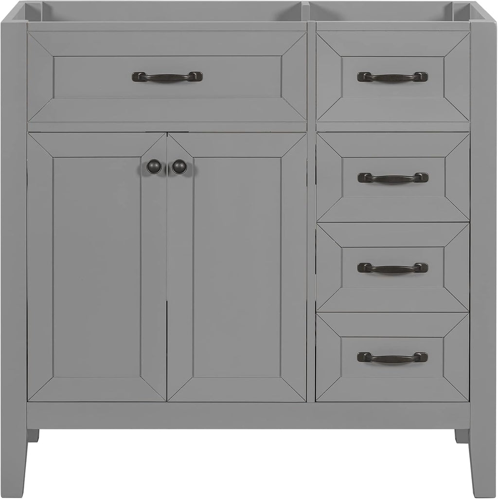 Flieks 36' Bathroom Vanity Without Sink, Cabinet Base Only, Bathroom Cabinet with Drawers, Solid Frame and MDF Board, Grey