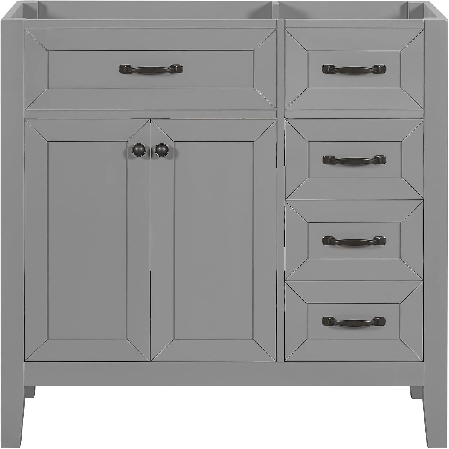 Flieks 36' Bathroom Vanity Without Sink, Cabinet Base Only, Bathroom Cabinet with Drawers, Solid Frame and MDF Board, Grey