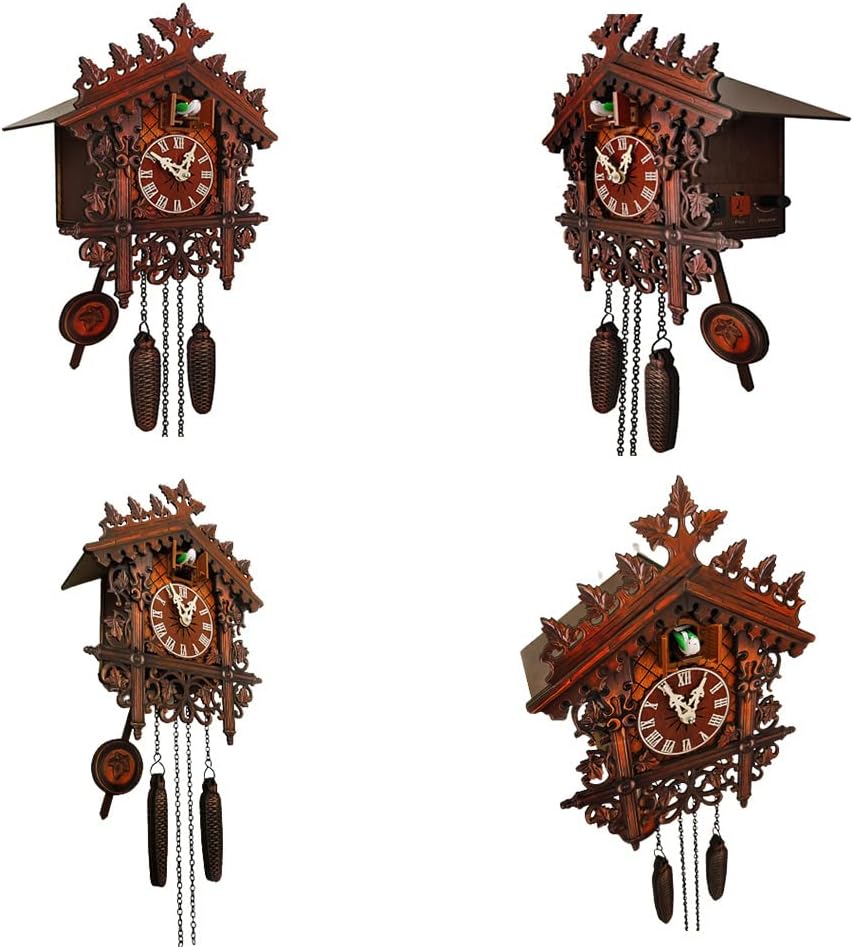 Retro Cuckoo Clocks, Cuckoo Clock with Night Mode, Hand Carved Bird, Weights and Swinging Pendulum,for Wall Art Home Living Room Kitchen Office Decor,Brown (Brown a)