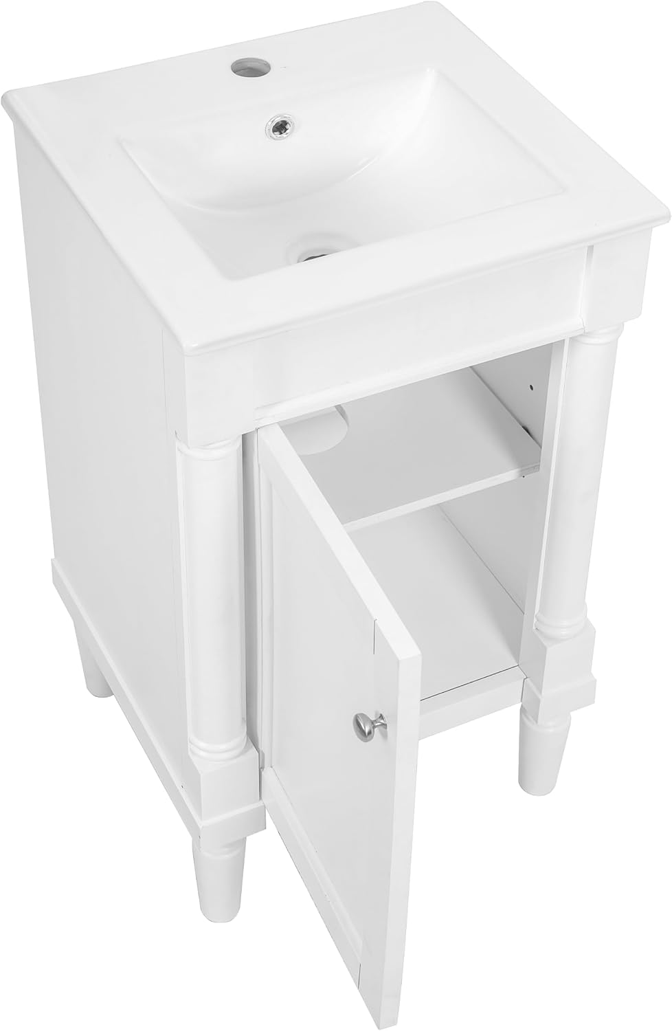 VilroCaz Modern 18'' Bathroom Vanity with Top Sink, Freestanding Bathroom Storage Cabinet with Door and Adjustable Shelf, Single Sink Cabinet with Nordic Style Legs (White-Right-Open)