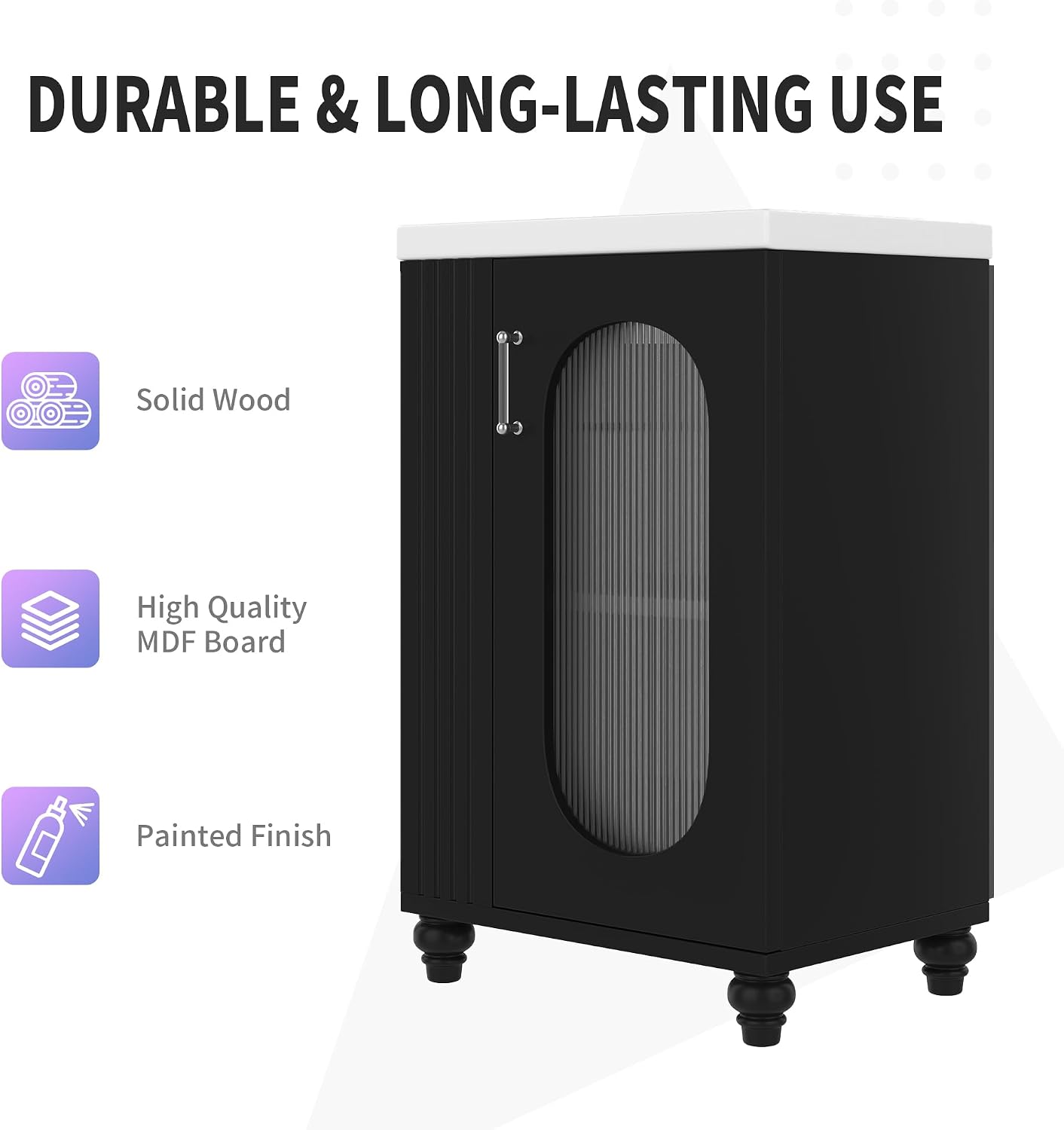 20-inch Bathroom Vanity with Sink, Free Standing Vanity Cabinet with Two-Tier Shelf and Glass Door, Wooden Bath Set Organizer with Single Ceramic Sink for Bathroom, Black