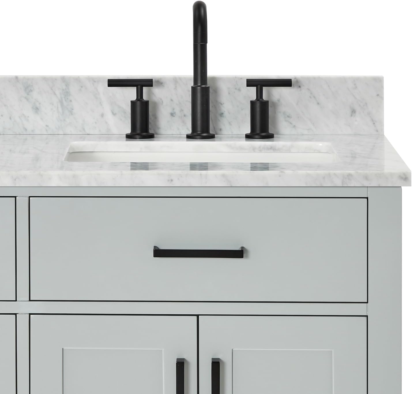 ARIEL Hepburn 66-inch Bathroom Vanity with Sink,Solid Wood, 0.75-inch Italian Carrara Marble Countertop, Double Rectangular Porcelain Sink, 4 Soft Closing Doors, 6 Dovetail Drawers, Grey