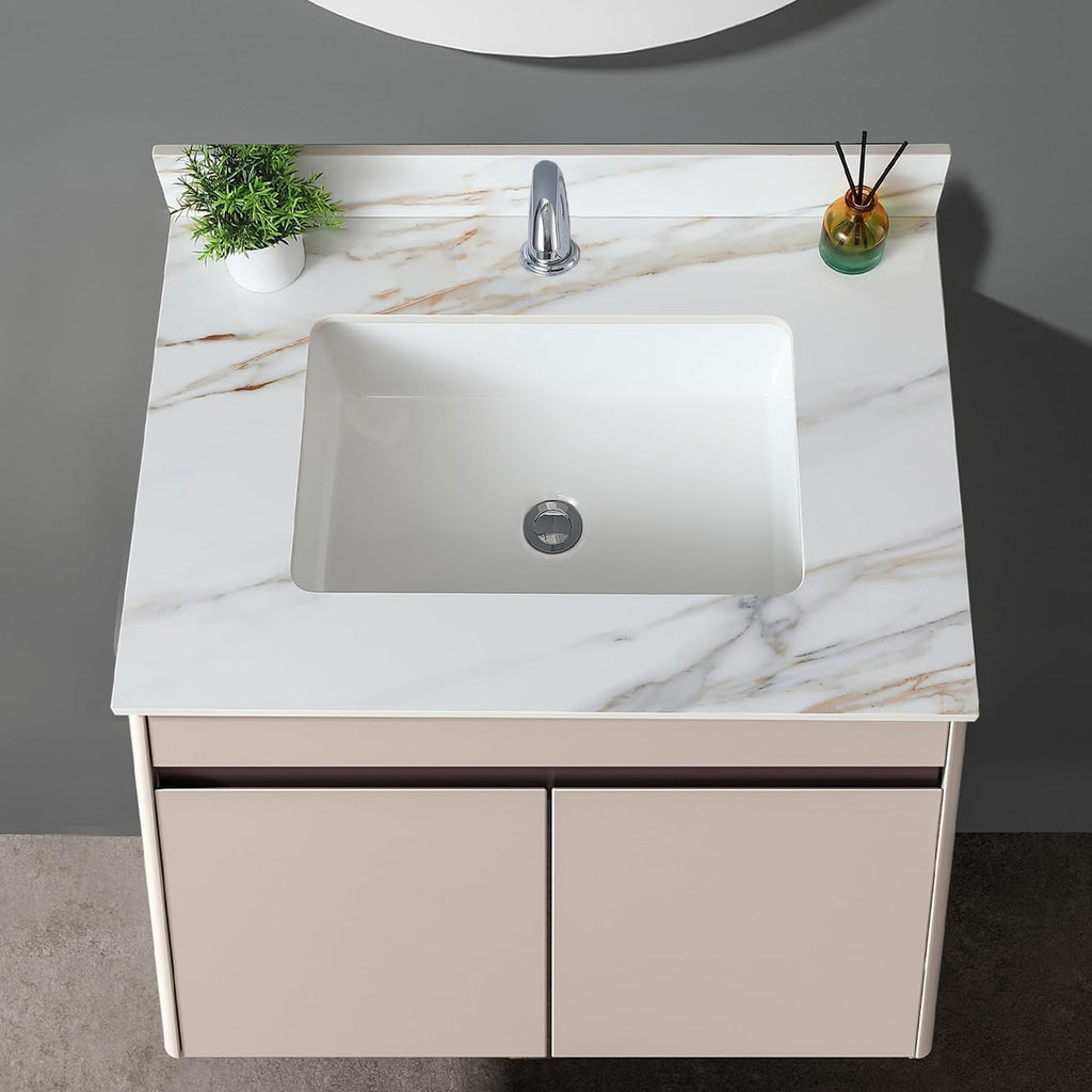 31' Bathroom Vanity Top with Ceramic Undermount Sink & Backsplash,Calacatta Gold Sintered Stone Counter Top, Single Hole Vanity Sink Top