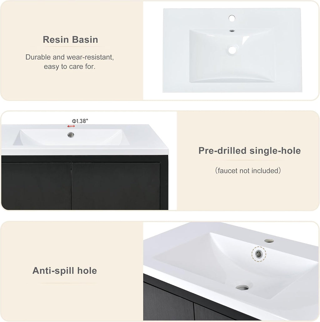 Harper & Bright Designs 60' Bathroom Vanity Set with Double Sink, Free Standing Single Basin Vanity Set with 2 Soft-Close Doors, Vintage Style Storage Cabinet with Resin Basin for Bathroom, Black