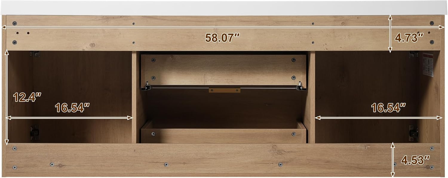 60'' Floating Bathroom Vanity with Sink, Wall-Mounted Cabinet with Drawer & Doors, SMC Resin Top Undermount Basin, Soft-Close, with Handle for Large Bathrooms