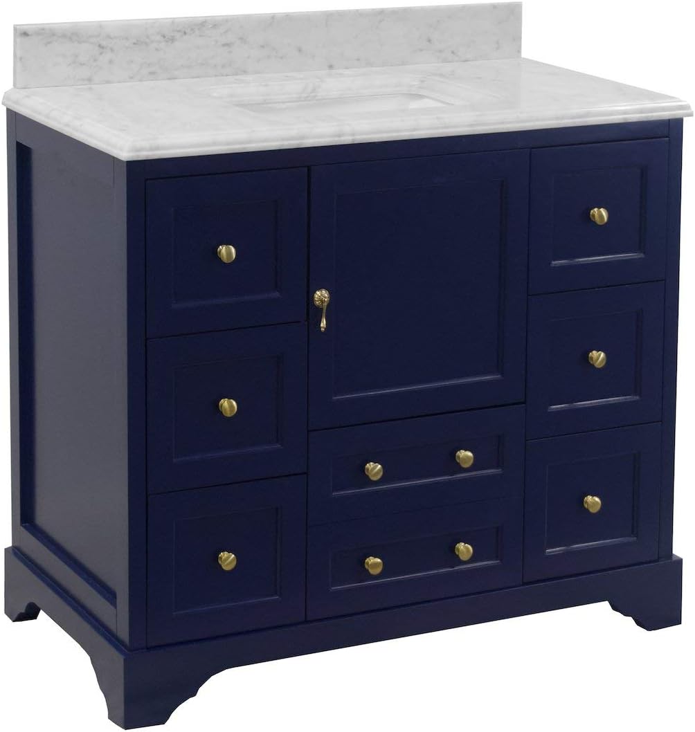 Kitchen Bath Collection Madison 42-inch Bathroom Vanity (Carrara/Royal Blue): Includes Royal Blue Cabinet with Authentic Italian Carrara Marble Countertop and White Ceramic Sink