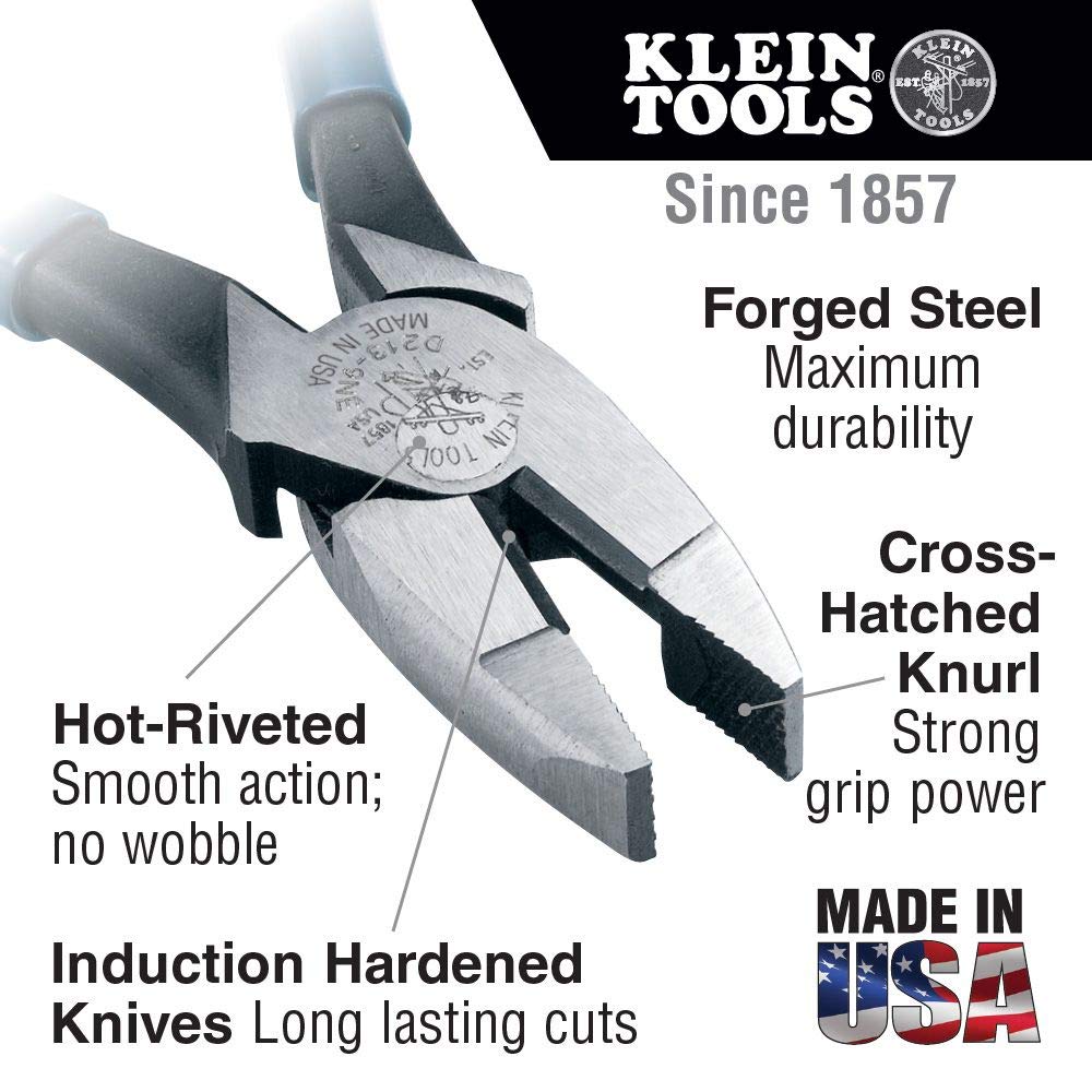 Dipped Plier Kit, Diagonal-Cutting, Needle-Nose, Side-Cutting High Leverage Linesman Pliers, Cutter and Crimper, 5-Piece and Klein Tools 70550 Hex Wrench Key Set, 11 SAE Sizes, Heavy Duty Folding Allen Wrench Tool with Extra Long Hex Keys