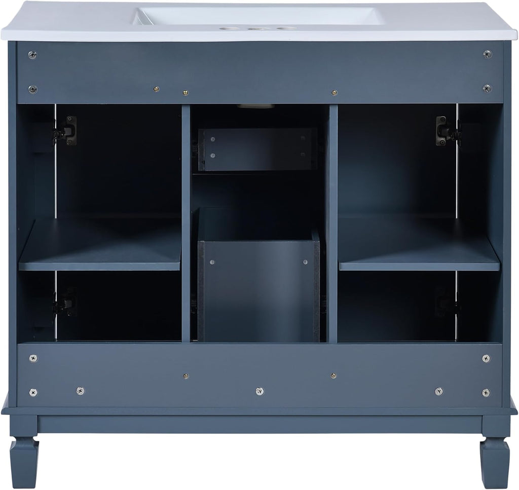 Linique 36' Bathroom Vanity with Top Sink,Bathroom Storage Cabinet with 2 Soft Closing Doors and 2 Storage Drawers,Modern Single Sink Bathroom Vanity(Blue)