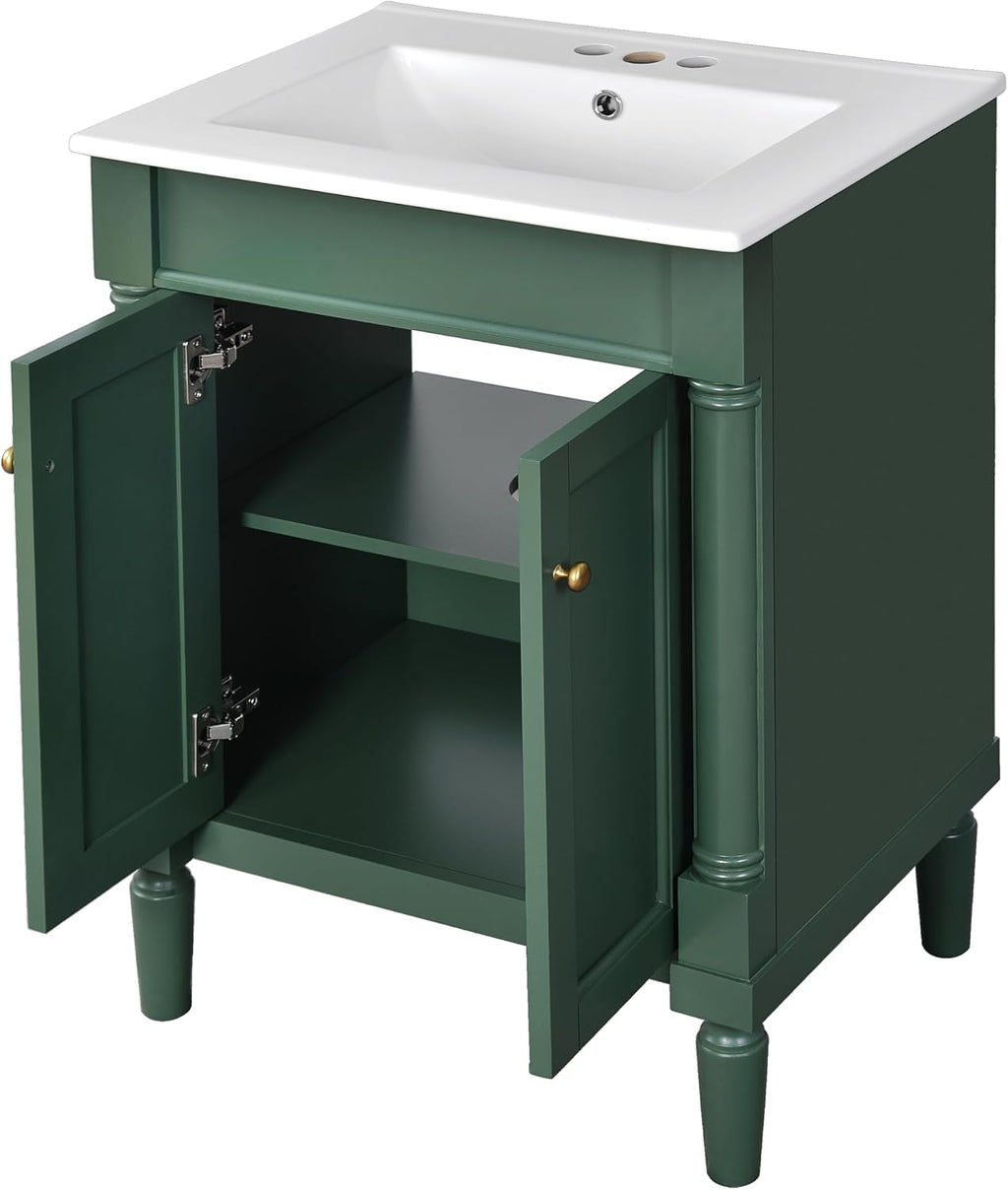 Merax 24' Bathroom Vanity with Sink, Powder Room Small Bathroom Vanity with 2-Door Cabinet, Undermount Sink, Solid Wood Frame Bathroom Storage Cabinet