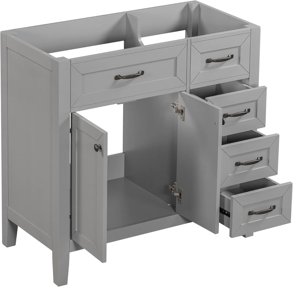 36 Inch Bathroom Vanity Without Sink, Base Only, Storage Cabinet with Doors and Drawers, Grey