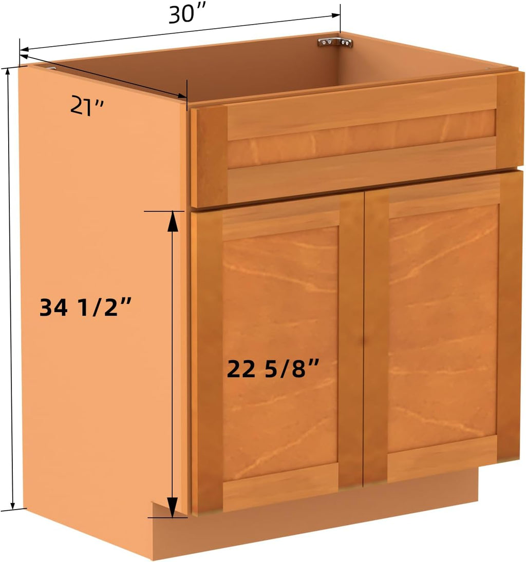 KitchenMan 30 Inch Bathroom Vanity Without Sink and Top Unassembled Bathroom Sink Cabinet not Include Handles, Double Door Bathroom Vanities for Bedroom, Maple Shaker