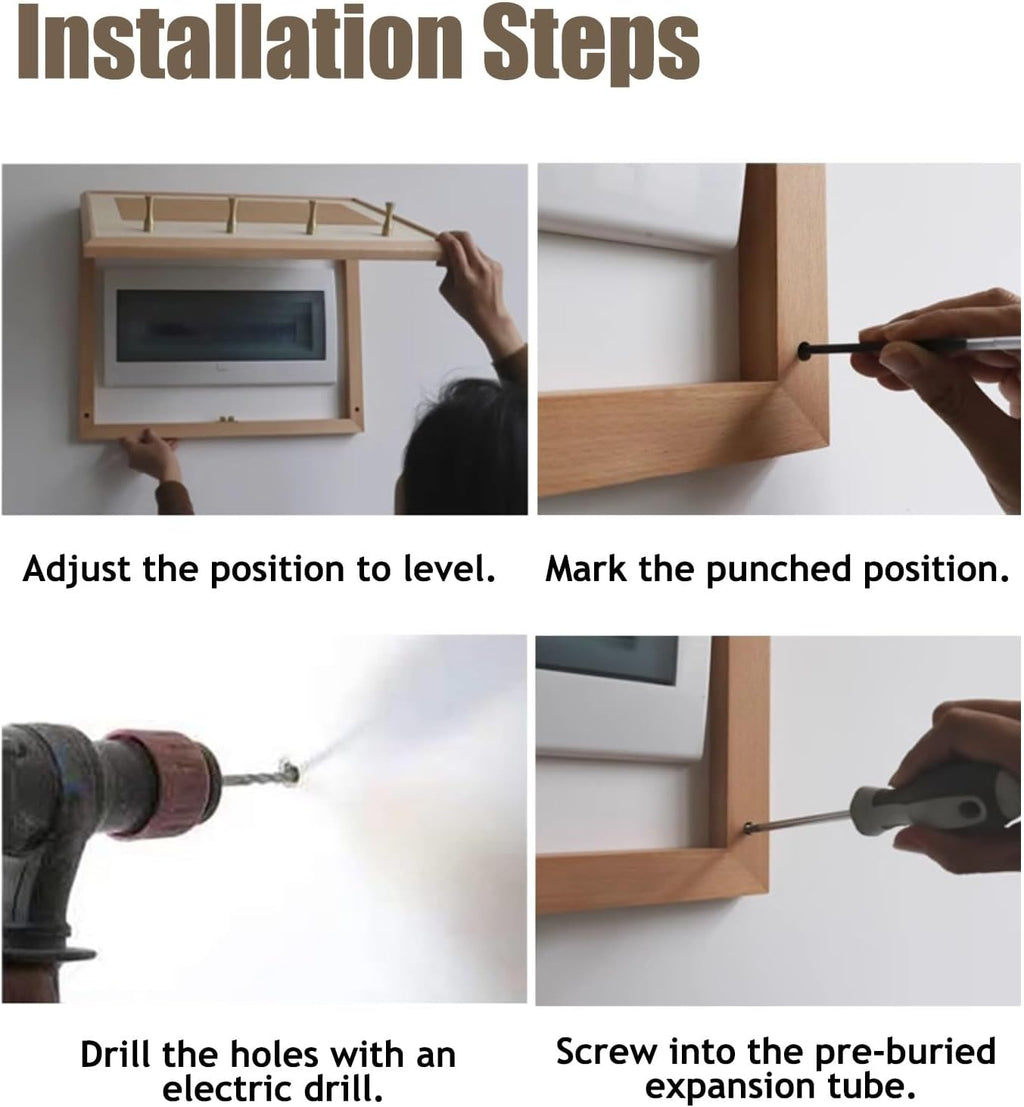 Electrical Panel Cover Decorative Fuse Box Covers Wooden Frame, Wood Block Art Electrical Panel Cover for Home, Flip Cover Distribution Cover with Expansion Screw(White,50 x 40CM-19 3/4 X 15 3/4')
