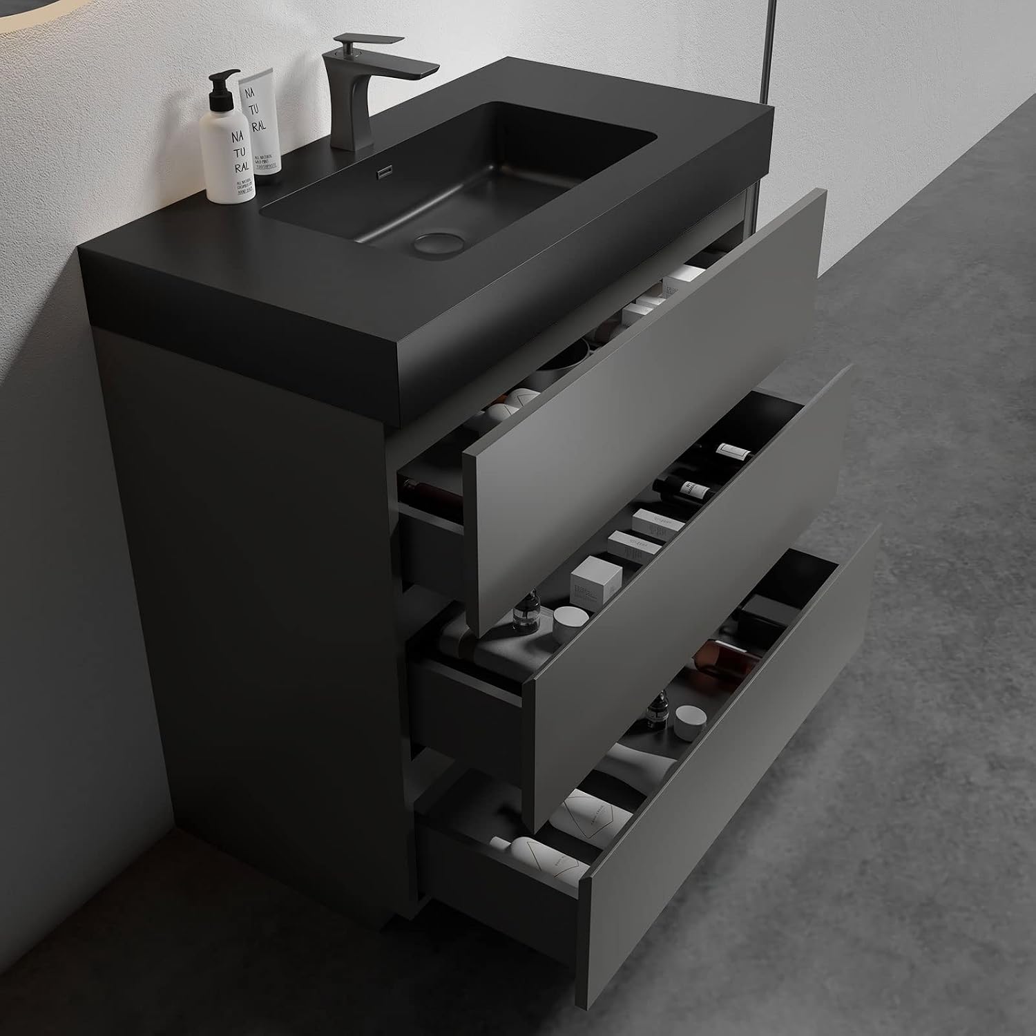 Alice 36 Inch Bathroom Vanity with Sink with Overflow, Large Storage Small Vanity for Modern Bathroom, One-Piece Sink Basin Minimalist Bathroom Sink Cabinet