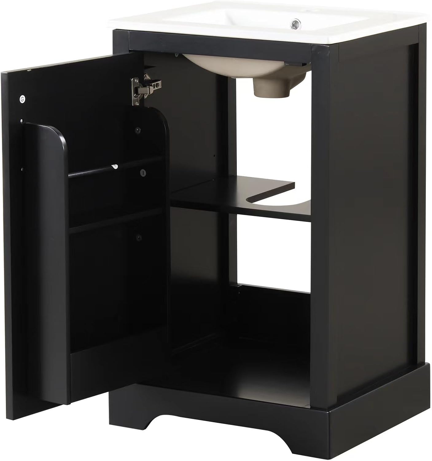 20' Bathroom Vanity with Sink, Harper & Bright Designs Free Standing Single Basin Vanity Set with Soft Closing Door and Storage Rack, Solid Wood Bathroom Cabinet with Ceramic Basin for Bathroom, Black