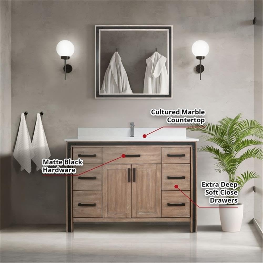 Ziva 48 in W x 22 in D Rustic Barnwood Bath Vanity and Cultured Marble Top