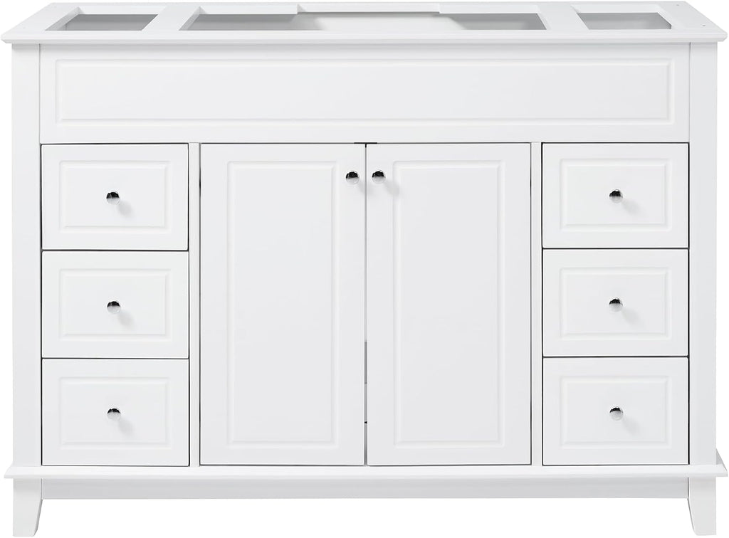46' Bathroom Vanities Without Sink Top, Cabinet Base Only, Soft-Closing 6 Drawers and 2 Doors, Solid Wood Frame, White