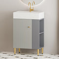 21.6 Inch Bathroom Vanity with Sink, Vanities with Square Ceramic Sink Top and Right Side Storage, Combo Stand Storage Cabinet Set for Small Bathroom (Matte Grey)