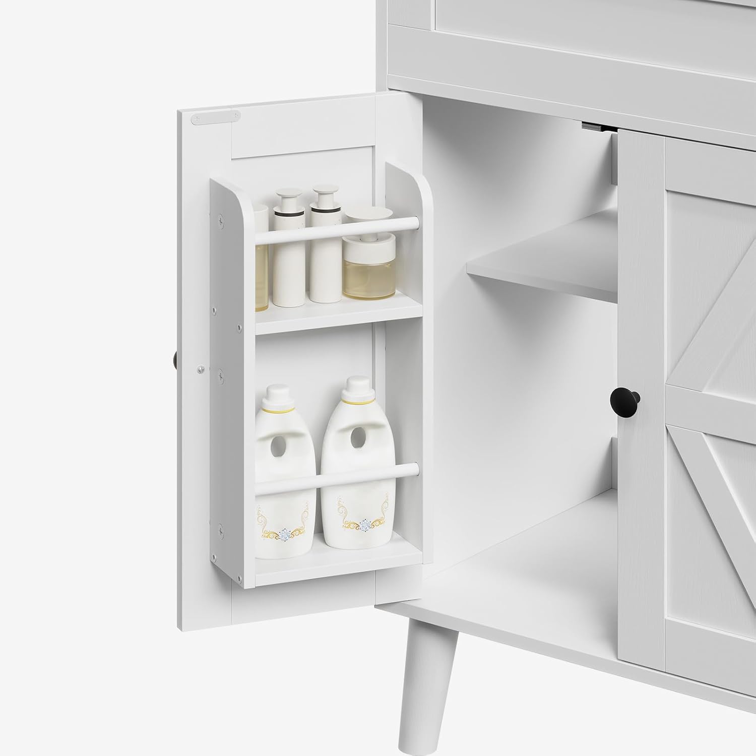 HOOBRO 24.2' Modern Bathroom Vanity with Sink, Farmhouse Bathroom Sink Cabinet with Ceramic Basin, Door Storage, 2 Doors & High-Leg Design, Easy Assembly, Drain Kit Not Included, White
