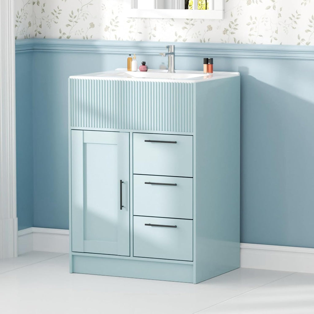 Kikihouse 24 Inch Bathroom Vanity with Sink, Freestanding Modern Bathroom Vanity Cabinet with Ceramic Basin, Single Sink Small Bathroom Vanity for Apartment (Blue, 24 inch)