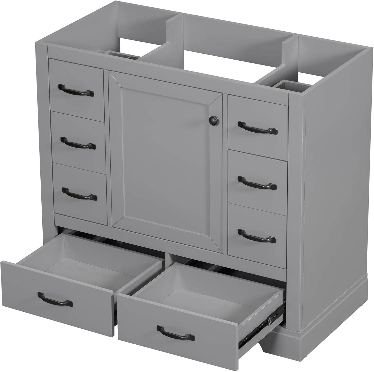 Favfurish 36' Bathroom Vanity Without Top Sink,6-Drawer Freestanding Cabinet Base with Multi-Functional Divider & Adjustable Shelf,Solid Wood MDF Vanity Only, Water Resistant,Grey