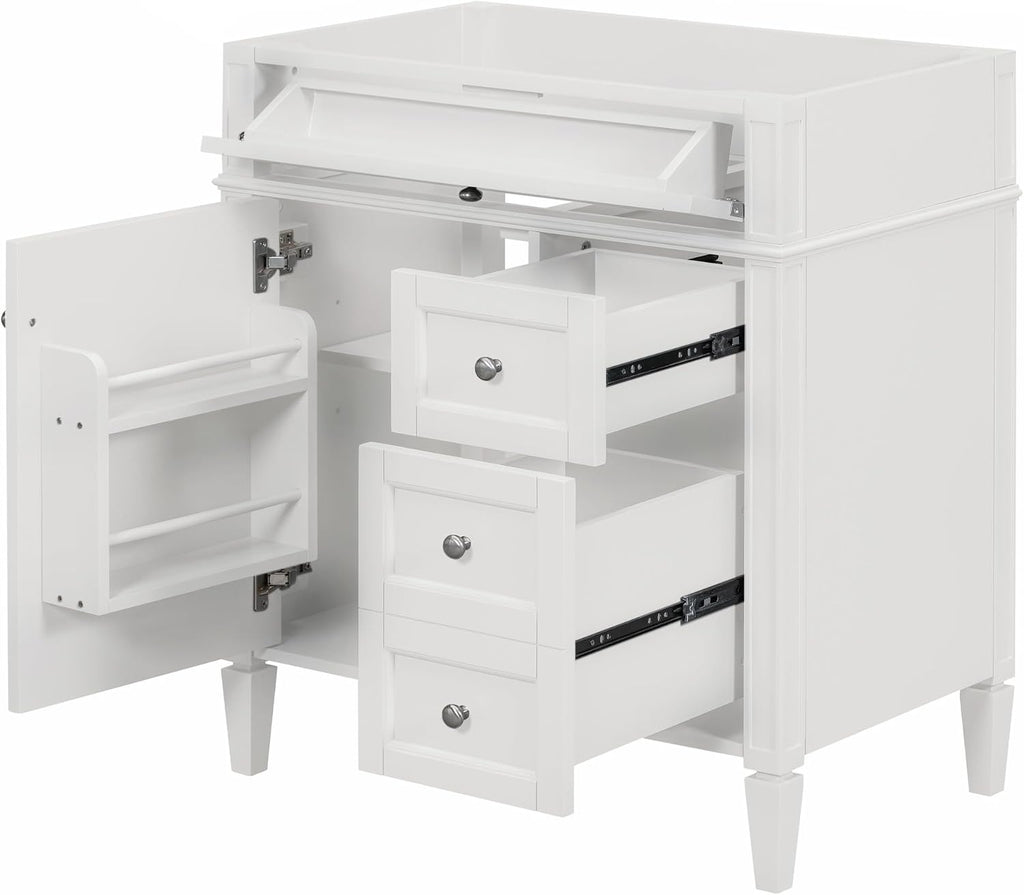 Merax 30' Bathroom Vanity Without Sink, Wood Under Sink Bathroom Cabinet with 3 Drawers,1 Doors and Adjustable Shelf, Modern Pedestal Sink Bathroom Vanity Cabinet White
