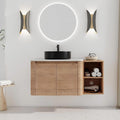 42 Inch Wall-Mounted Bathroom Vanity with Sink Combo Modern Floating Bathroom Vanitites with Round Ceramic Vessel Sink 42' Bathroom Sink Cabinet with Marble Counter Top & 1 Side Storage Shelf