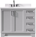 ARIEL Taylor 42-inch Bathroom Vanity with Sink,Solid Wood, 1.5-inch Pure White Quartz Countertop & Backsplash, Single Oval Porcelain Sink, 2 Soft Closing Doors, 5 Dovetail Drawers, Grey