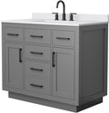 Wyndham Collection Beckett 42 Inch Single Bathroom Vanity with Toe Kick in Dark Gray, White Cultured Marble Countertop, Undermount Square Sink (3-Hole), Matte Black Trim