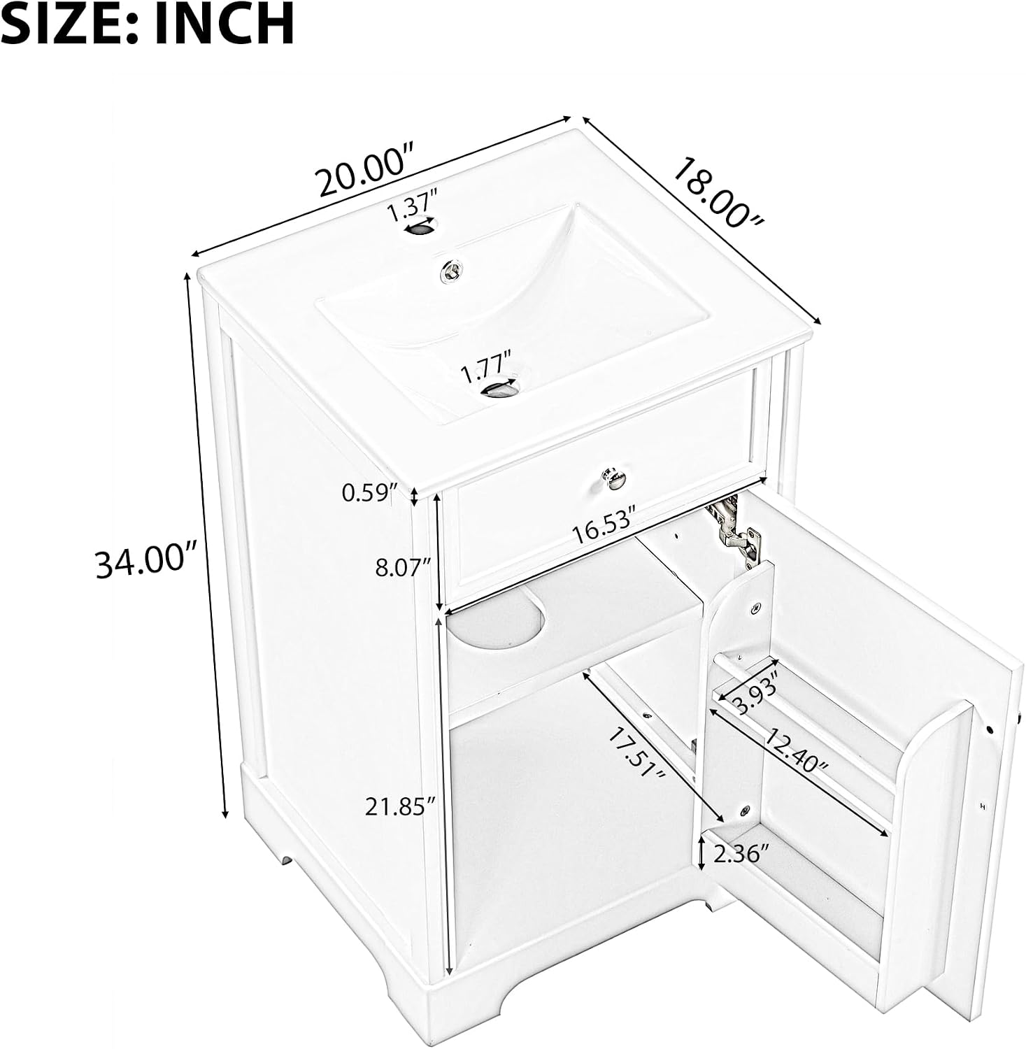 20' Bathroom Vanity with Sink, Harper & Bright Designs Free Standing Single Basin Vanity Set with Soft Closing Door and Storage Rack, Solid Wood Bathroom Cabinet with Ceramic Basin for Bathroom, Black