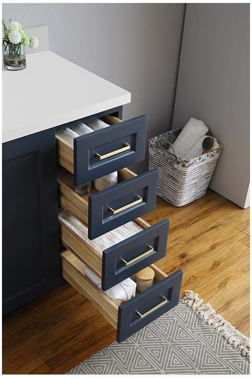 ARIEL Taylor 42-inch Bathroom Vanity with Sink,Solid Wood, 1.5-inch Pure White Quartz Countertop & Backsplash, Single Oval Porcelain Sink, 2 Soft Closing Doors, 5 Dovetail Drawers, Midnight Blue